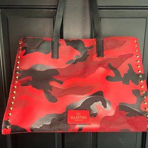 Valentino Garavani - Rockstud Leather Camo Tote in Red - Authenticity verified
